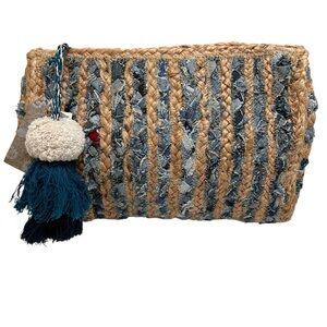 Antik Kraft Braided Jute Tassel Denim Clutch Zip Closure New With Tags